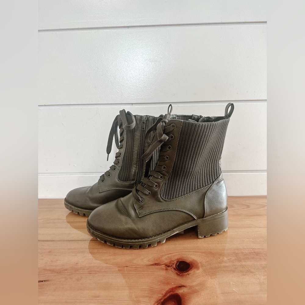 Army Green Combat Boots - Lace Front/Side Zip - Penn 8WW
